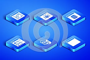 Set Browser window, Software, Computer, files, System bug and Server, Data, Web Hosting icon. Vector