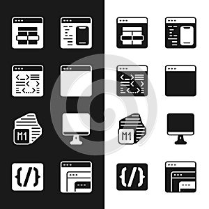 Set Browser window, Software, MySQL code, Processor, Computer monitor screen, and Programming language syntax icon
