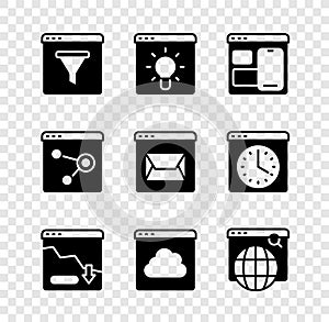 Set Browser window, Web developer programming code, Financial growth decrease, Cloud technology data transfer, Search