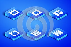 Set Browser window, Website and mail, SEO optimization, Cloud upload and icon. Vector