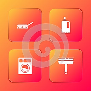 Set Brush for cleaning, Fabric softener, Washer and Rubber cleaner windows icon. Vector