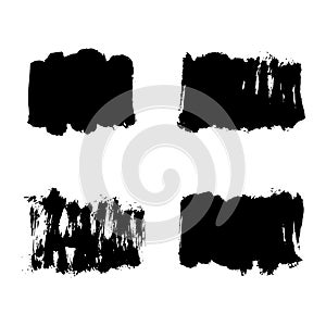 Set of brush hand drawn vector black ink square stains isolated on the white.