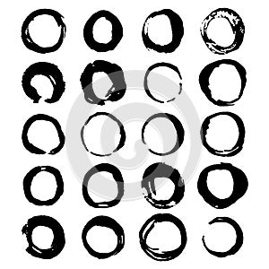 Set of brush hand drawn vector black ink wine or coffee stains isolated on the white.