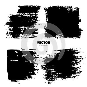 Set Brush Shape Vector Strokes in Black color on white background. Hand painted grange elements. Ink drawing. Dirty