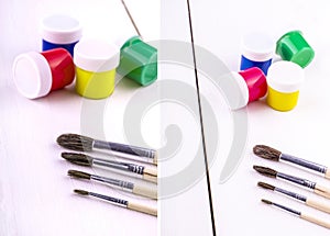 Set of brushes and paints for painting on white background