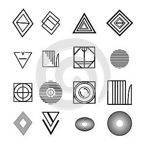 Set of brutal logos black isolated, style modern elements, brutlism flat vector