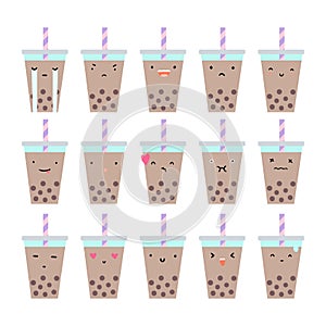 Set of bubble tea emotions.