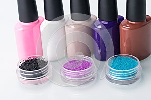 A set of bubbles with nail polish of different colors