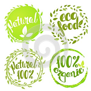 Set of bubbles, stickers, labels, tags with text. 100% natural p