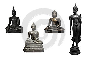 Set of buddha statue of buddhism religion isolated on white background - clipping paths