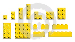 Set of building bricks in yellow color