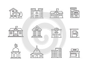 Set of building icons with linear style