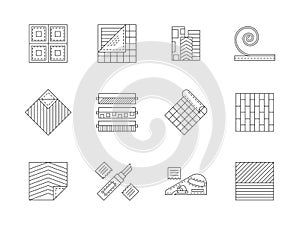Set of building materials flat line icons