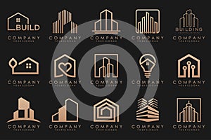 Set of Building Real Estate and Construction logo design vector inspiration. Building logo for construction company, design with m