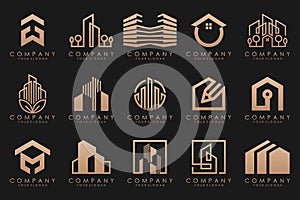 Set of Building Real Estate and Construction logo design vector inspiration. Building logo for construction company, printing with
