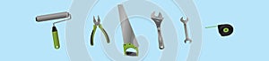 Set of building tools repair cartoon icon design template with various models. vector illustration isolated on blue background