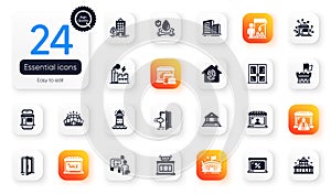 Set of Buildings flat icons. Distribution, Circus and Market elements for web application. For design. Vector