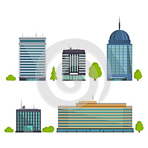 Set of buildings in flat style. City houses. Vector illustration