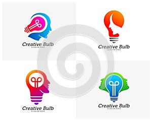 Set of Bulb Creative with head people logo concepts, abstract colorful icons, elements and symbols, template - Vector