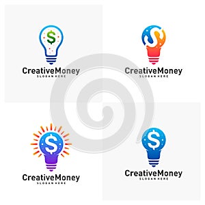 Set of Bulb icon with money logo design concept vector, Simple Money icon with bulb logo template, Symbol, Creative design