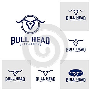 Set of Bull head logo design vector. Bull illustration logo concept