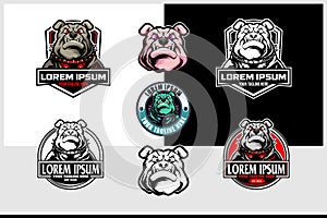 Set Bulldog cartoon character vector badge logo template