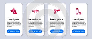 Set Bullet, Pistol or gun, Sniper optical sight and Hunting dog. Business infographic template. Vector