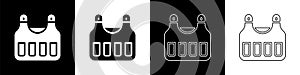 Set Bulletproof vest for protection from bullets icon isolated on black and white background. Body armor sign. Military