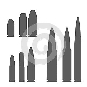 Set of Bullets Silhouettes Vector photo