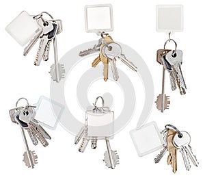 Set of bunch of door keys with blank keychain