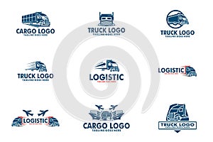 Set of Cargo logo design vector, Ship, Truck, Plane logistic logo design template collections