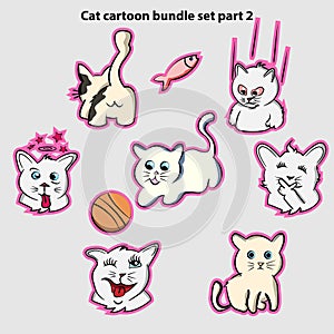 Set bundle cat expression pattern funny cat cartoon pet kitty smile cool kitten , doodle, silly face, headache kitten, sad cat,