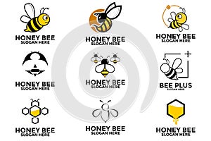 Set Bundle Honey Bee logo vector icon