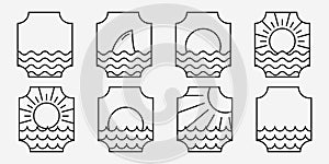 Set Bundle of Marine Ocean Wave Line Art Logo, Illustration Vector of Sea Water, Emblem Design of Maritime Concept, Pacific Aqua