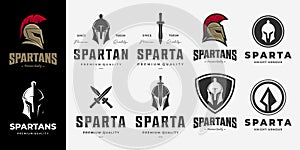 Set Bundle of Spartans Logo Vintage Vector, Illustration Design of Weapon Spear Sparta Logo