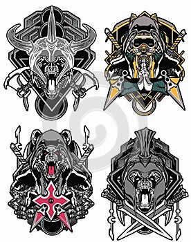 set bundle tiger panda head with four style viking ninja samurai roman