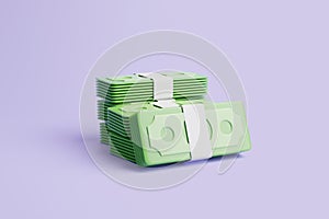 Set of Bundles of money on purple background