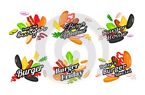 Set burger time advertising with place for text vector illustration traditional American fast food