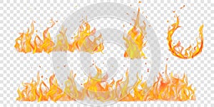 Set of burning campfires