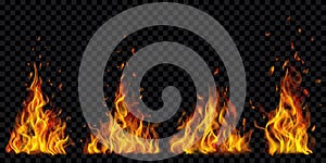 Set of burning campfires