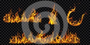 Set of burning campfires