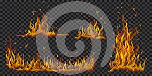 Set of burning campfires