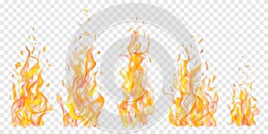 Set of burning campfires