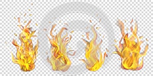 Set of burning campfires