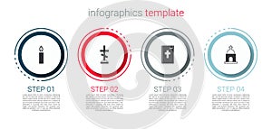 Set Burning candle, Grave with cross, Holy bible book and Old crypt. Business infographic template. Vector