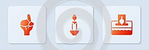 Set Burning candle, Hands praying position and Donate or pay your zakat. White square button. Vector