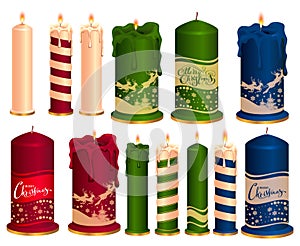 Set of burning decorative Christmas candles