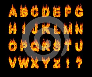 Set of Burning Latin Alphabet Letters