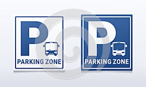 Set of bus, autobus parking sign. Bus parking zone area.