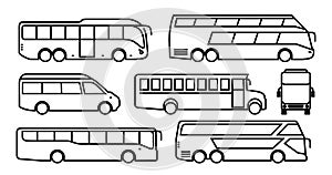 Set of Bus icon. Transport symbol black in linear style. Vector illustration. Isolated on white background